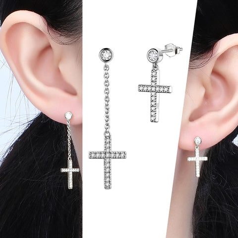 Damen-Ohrringe mit Kreuz, 925er Sterlingsilber, baumelnde Ohrstecker, christlicher religiöser Schmuck, Ostergeschenke für Herren