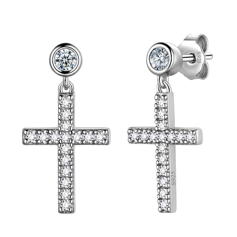 Damen-Ohrringe mit Kreuz, 925er Sterlingsilber, baumelnde Ohrstecker, christlicher religiöser Schmuck, Ostergeschenke für Herren