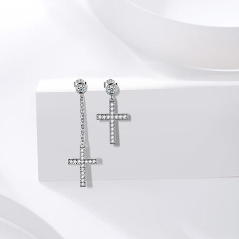 Damen-Ohrringe mit Kreuz, 925er Sterlingsilber, baumelnde Ohrstecker, christlicher religiöser Schmuck, Ostergeschenke für Herren