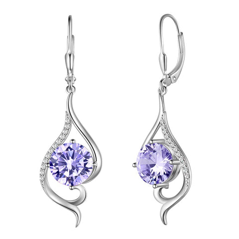 Orecchini pendenti da donna con pietra portafortuna Coda appesa a goccia lunga Gioielli Leverback Regali di compleanno in argento sterling 925