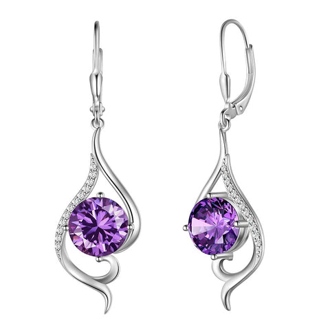 Orecchini pendenti da donna con pietra portafortuna Coda appesa a goccia lunga Gioielli Leverback Regali di compleanno in argento sterling 925