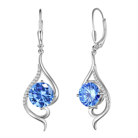 Women Dangle Earrings Birthstone Jewelry Tail Hanging Drop Earrings Leverback Birthday Gifts 925 Sterling Silver