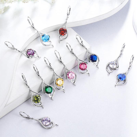 Women Dangle Earrings Birthstone Jewelry Tail Hanging Drop Earrings Leverback Birthday Gifts 925 Sterling Silver
