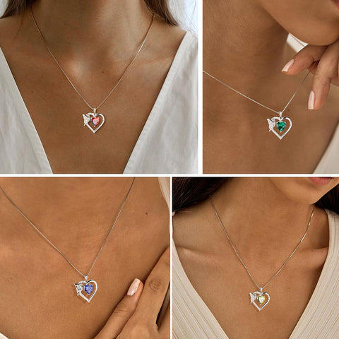 Collar de corazón con piedra natal y mariposa, colgante de plata de ley, joyería para mujeres y niñas, regalos de cumpleaños