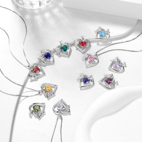 Women Heart Necklace Birthstone Butterfly Pendant Jewelry Girls Birthday Gifts 925 Sterling Silver