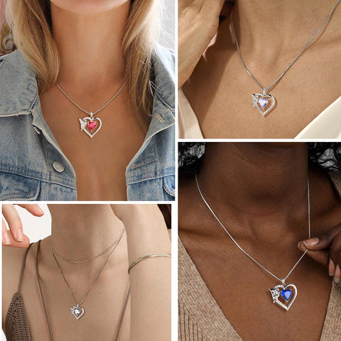 Women Heart Necklace Birthstone Butterfly Pendant Jewelry Girls Birthday Gifts 925 Sterling Silver