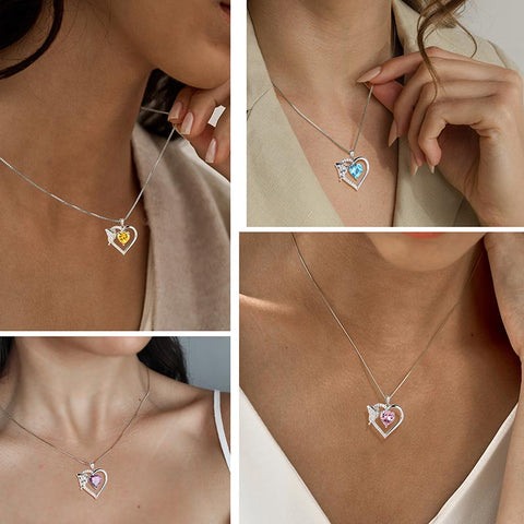 Collar de corazón con piedra natal y mariposa, colgante de plata de ley, joyería para mujeres y niñas, regalos de cumpleaños