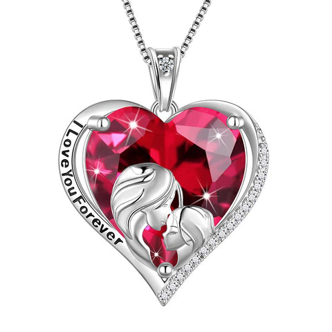 Women Heart Necklace for Mother Daughter 925 Sterling Silver Birthstone Jewelry Gifts