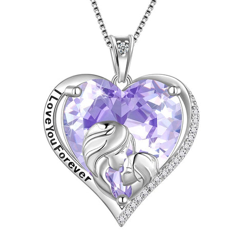 Women Heart Necklace for Mother Daughter 925 Sterling Silver Birthstone Jewelry Gifts