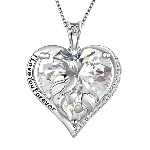 Women Heart Necklace for Mother Daughter 925 Sterling Silver Birthstone Jewelry Gifts