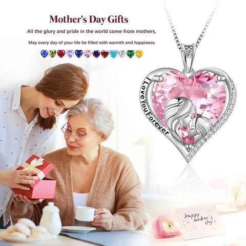 Women Heart Necklace for Mother Daughter 925 Sterling Silver Birthstone Jewelry Gifts