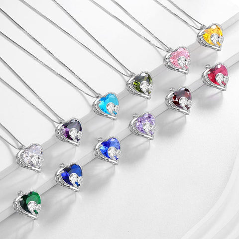 Women Heart Necklace for Mother Daughter 925 Sterling Silver Birthstone Jewelry Gifts