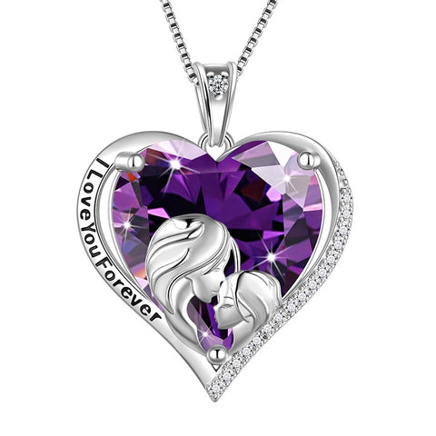 Women Heart Necklace for Mother Daughter 925 Sterling Silver Birthstone Jewelry Gifts