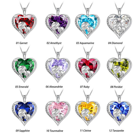 Women Heart Necklace for Mother Daughter 925 Sterling Silver Birthstone Jewelry Gifts