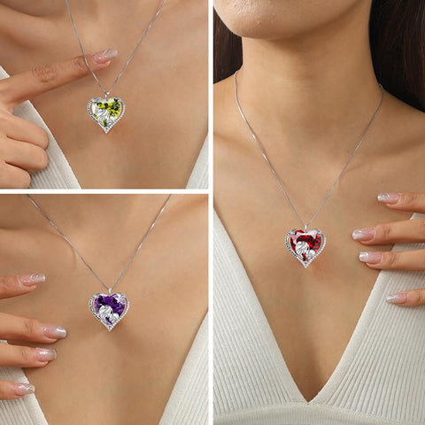 Women Heart Necklace for Mother Daughter 925 Sterling Silver Birthstone Jewelry Gifts