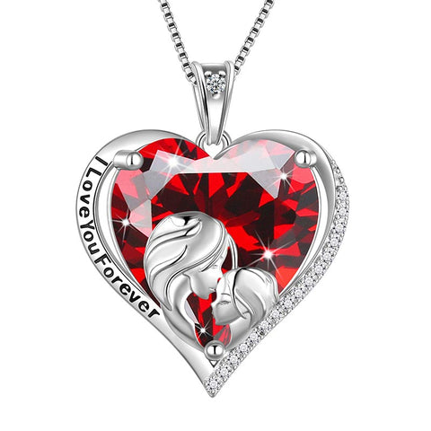 Women Heart Necklace for Mother Daughter 925 Sterling Silver Birthstone Jewelry Gifts