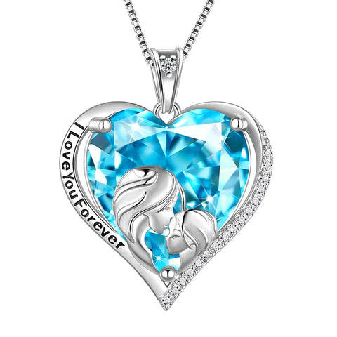 Women Heart Necklace for Mother Daughter 925 Sterling Silver Birthstone Jewelry Gifts