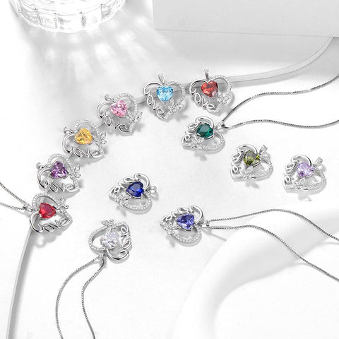 Women Love Heart Necklace Butterfly Birthstone Pendant Jewelry Girls Birthday Gifts Sterling Silver