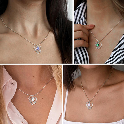 Women Love Heart Necklace Butterfly Birthstone Pendant Jewelry Girls Birthday Gifts Sterling Silver