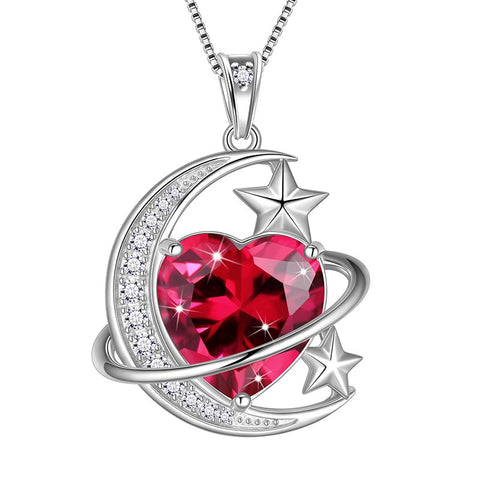 Women Moon Stars Necklace Heart Birthstone 925 Sterling Silver Pendant Jewelry Girls Gift