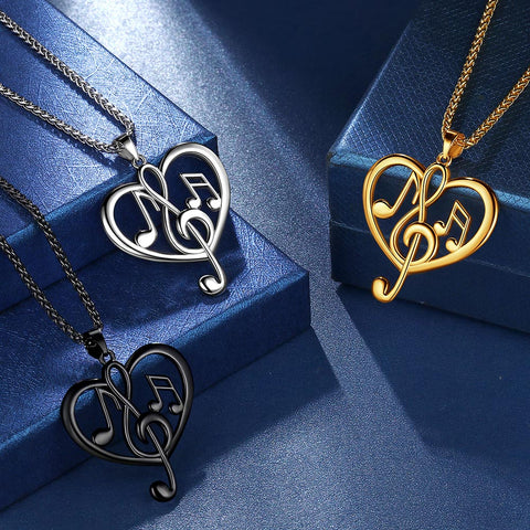 Women Musical Note Necklace Heart Treble Clef Music Note Pendant Jewelry Gifts for Music Lover