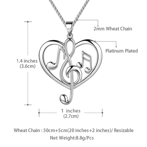 Women Musical Note Necklace Heart Treble Clef Music Note Pendant Jewelry Gifts for Music Lover