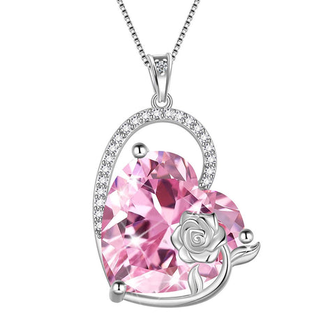 Collana da donna con cuore e pietra portafortuna in argento sterling, ciondolo per ragazze, rosa, regalo di compleanno per San Valentino e Natale