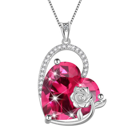 Collana da donna con cuore e pietra portafortuna in argento sterling, ciondolo per ragazze, rosa, regalo di compleanno per San Valentino e Natale