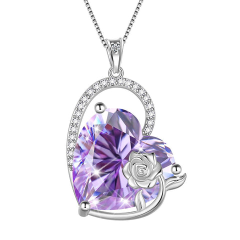 Collana da donna con cuore e pietra portafortuna in argento sterling, ciondolo per ragazze, rosa, regalo di compleanno per San Valentino e Natale