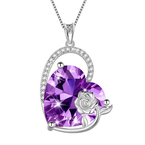 Collana da donna con cuore e pietra portafortuna in argento sterling, ciondolo per ragazze, rosa, regalo di compleanno per San Valentino e Natale