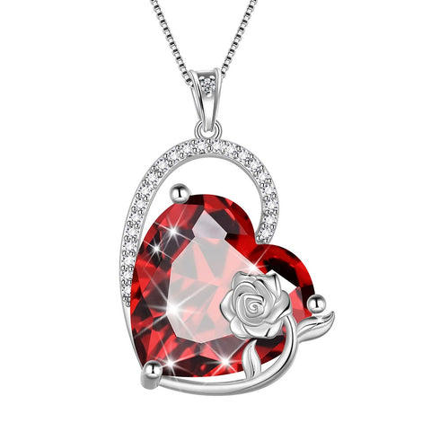 Collana da donna con cuore e pietra portafortuna in argento sterling, ciondolo per ragazze, rosa, regalo di compleanno per San Valentino e Natale