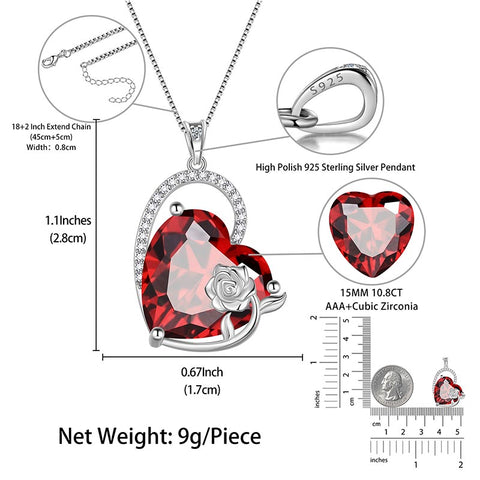 Halskette für Frauen, Herz, Geburtsstein, Sterlingsilber, Anhänger, Rosenschmuck für Mädchen, Geburtstag, Valentinstag, Weihnachtsgeschenk