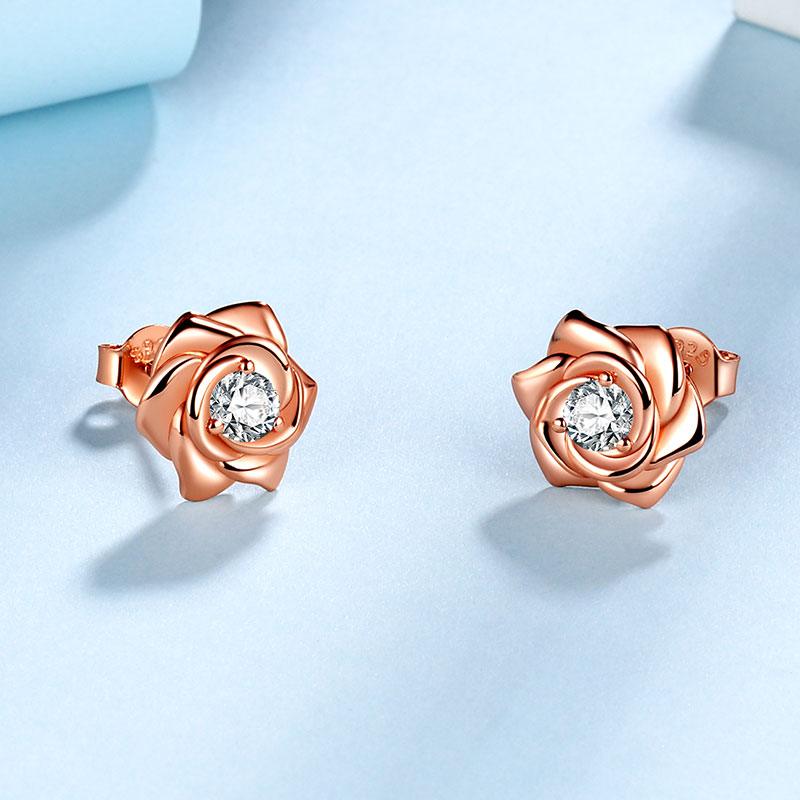 3D Flower Rose Studs Earrings 925 Sterling Silver – Aurora Tears