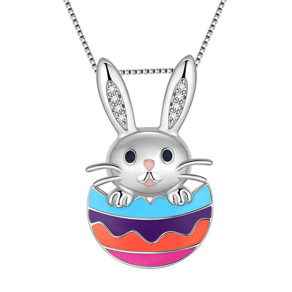 Bunny Rabbit Easter Egg Pendant Necklace 925 Sterling Silver