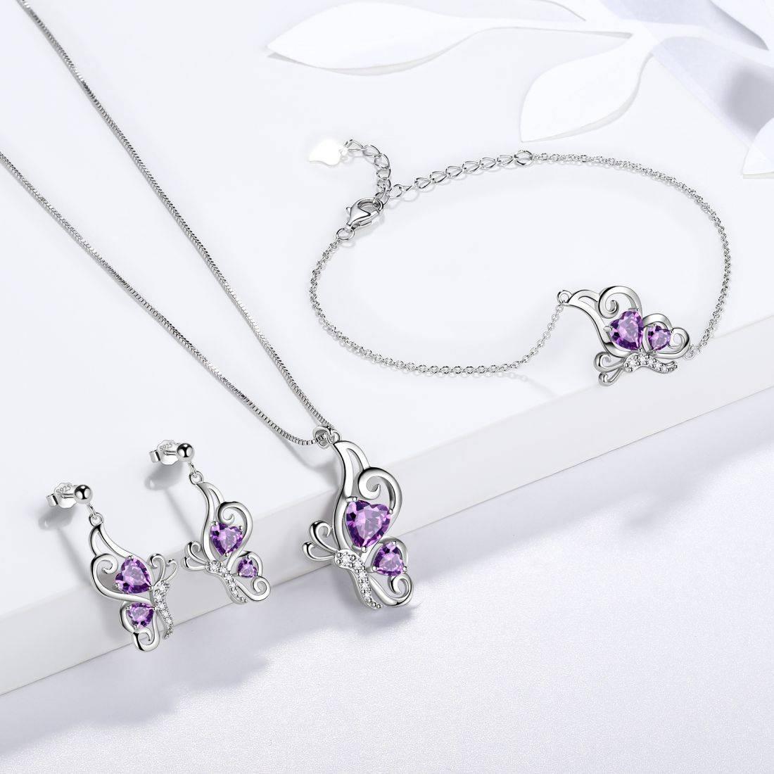 Butterfly Birthstone February Amethyst Earrings Sterling Silver - Earrings - Aurora Tears