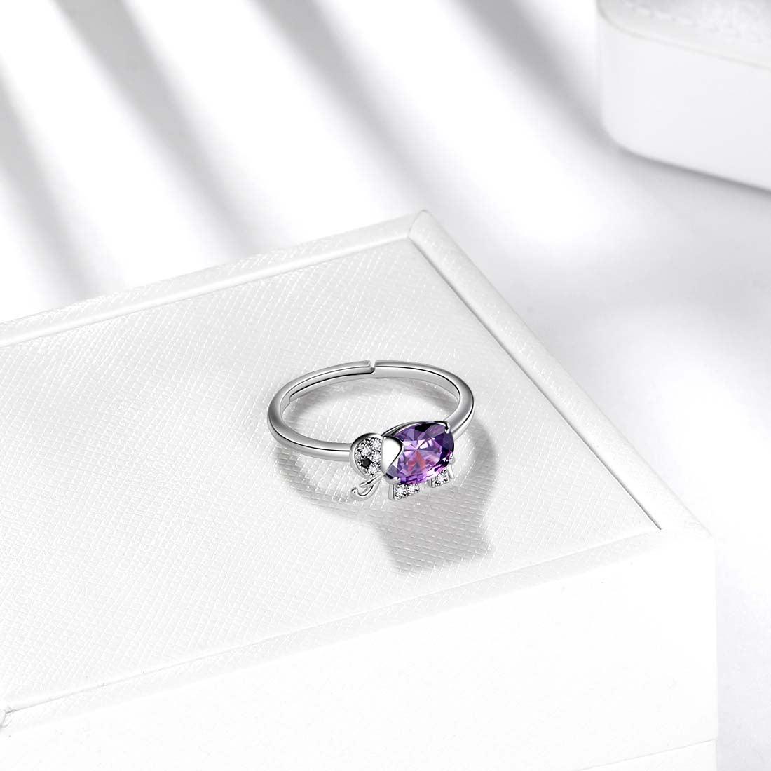 Elephant Birthstone February Amethyst Ring - Rings - Aurora Tears