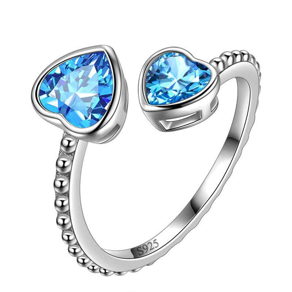 Love Hearts March Birthstone Banda di anelli blu acquamarina – Aurora Tears