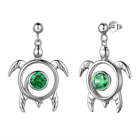 Turtle Birthstone May Emerald Earrings Sterling Silver - Earrings - Aurora Tears