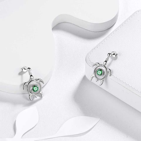 Turtle Birthstone May Emerald Earrings Sterling Silver - Earrings - Aurora Tears