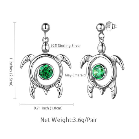 Turtle Birthstone May Emerald Earrings Sterling Silver - Earrings - Aurora Tears