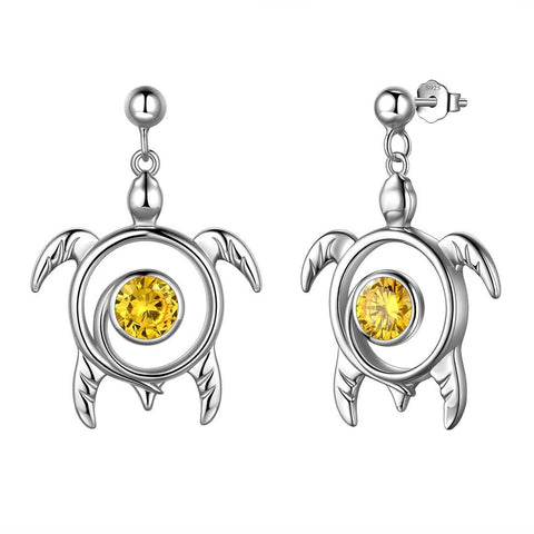 Turtle Birthstone November Citrine Earrings Sterling Silver - Earrings - Aurora Tears