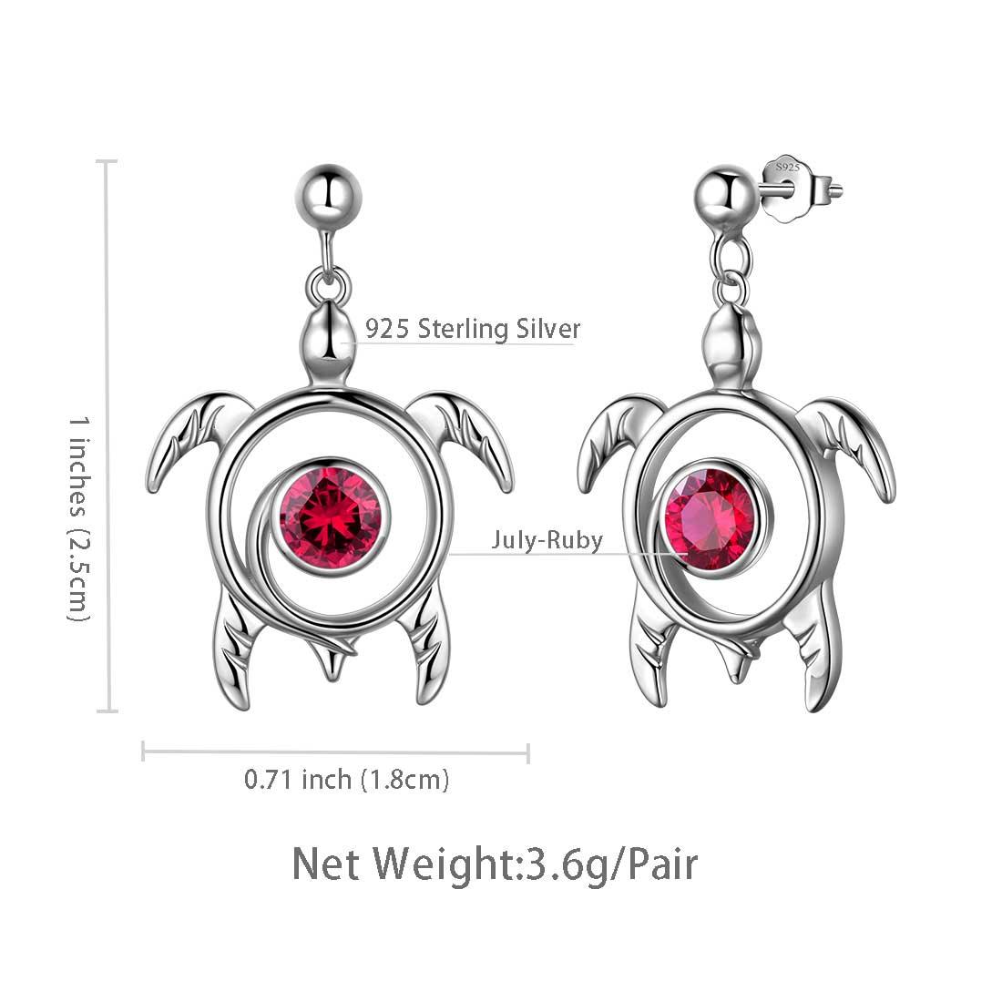 Turtle Birthstone July Ruby Earrings Sterling Silver - Earrings - Aurora Tears