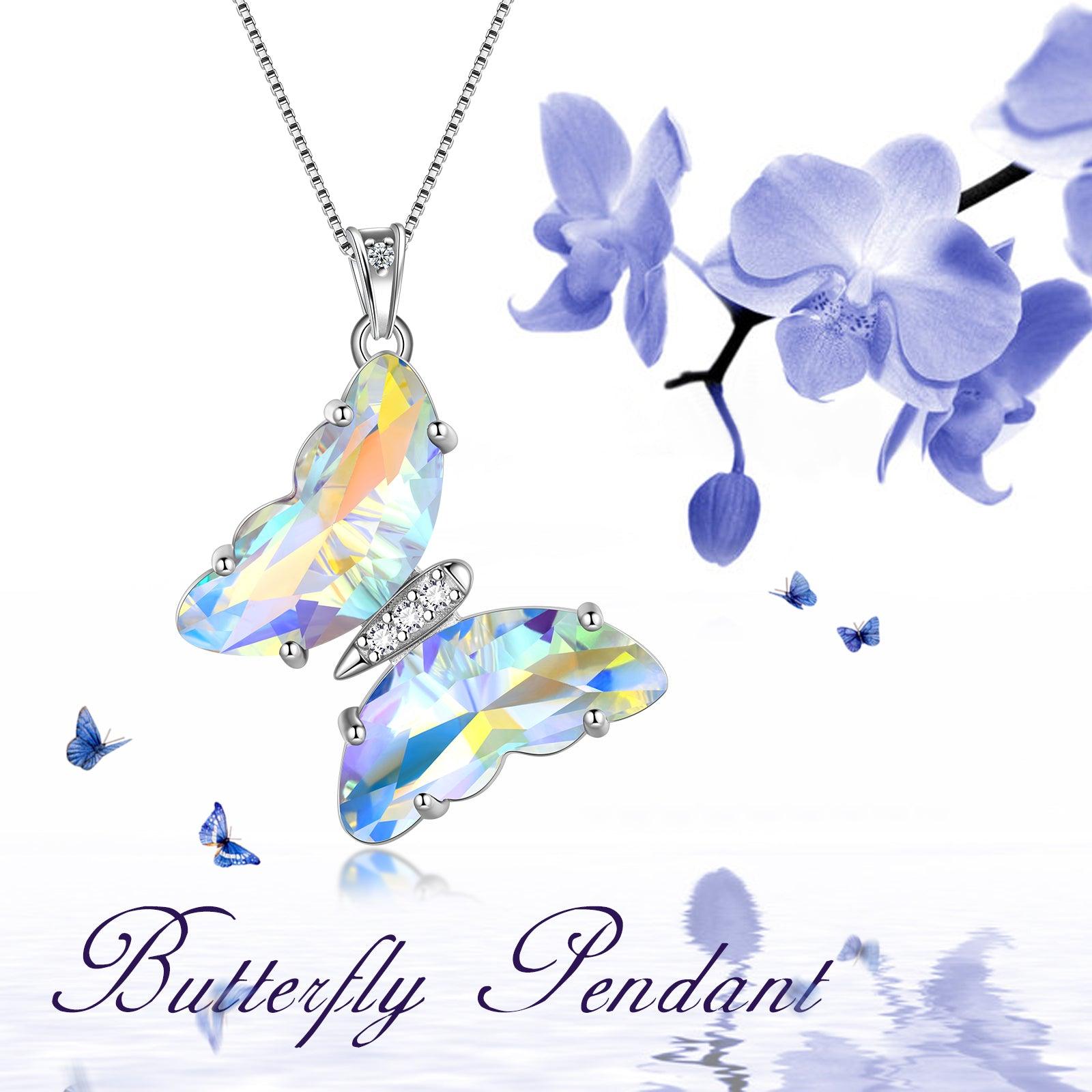 White Butterfly Necklace April Diamond Birthstone Pendant - Necklaces - Aurora Tears