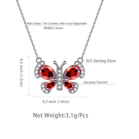 Butterfly Necklace Birthstone January Garnet Pendant - Necklaces - Aurora Tears