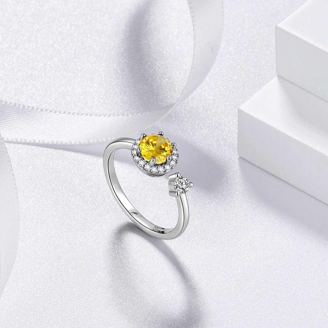 Round Birthstone November Citrine Ring Open Sterling Silver - Rings - Aurora Tears