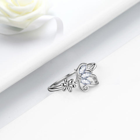 Butterfly Ring Open Birthstone April Diamond - Rings - Aurora Tears