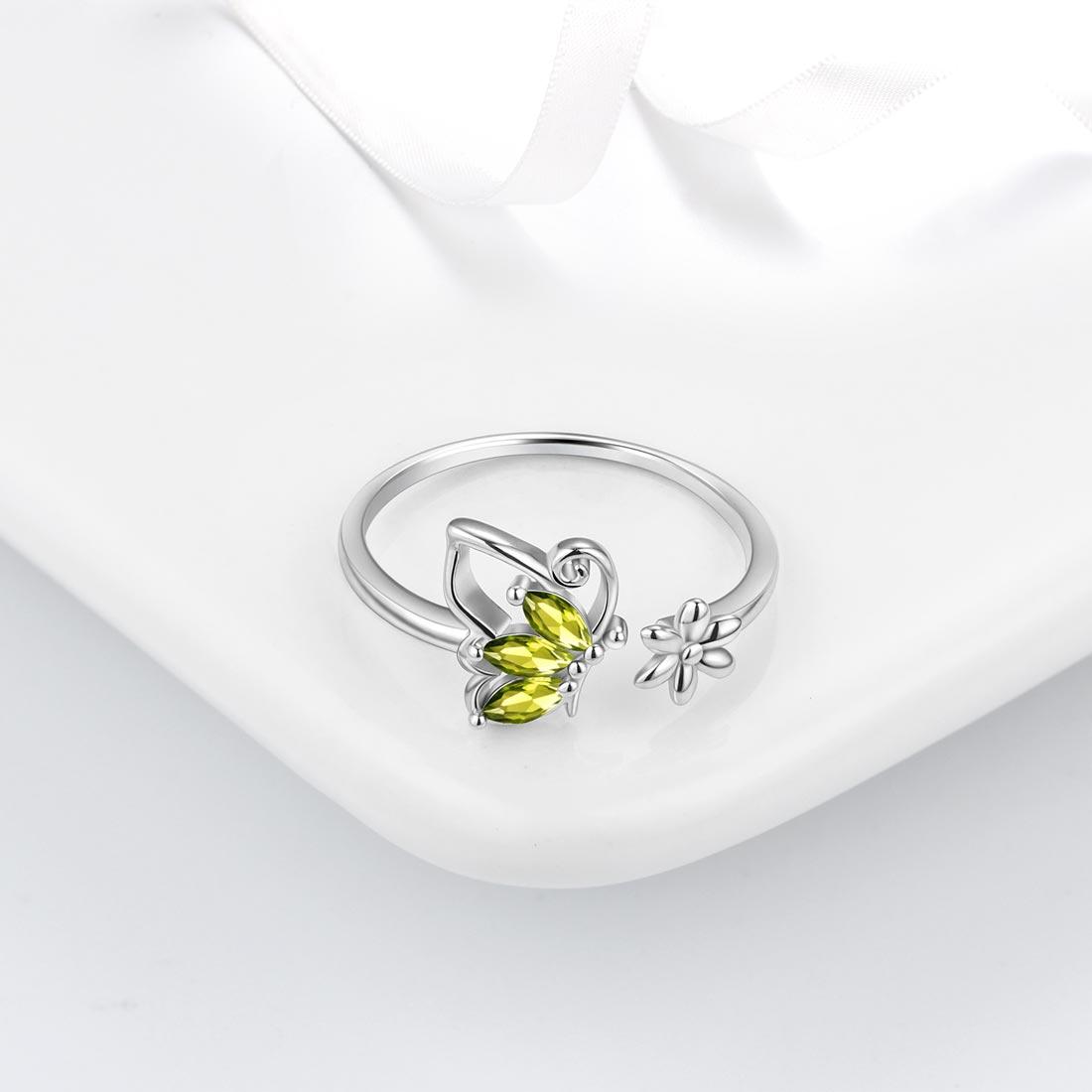 Butterfly Ring Open Birthstone August Peridot - Rings - Aurora Tears