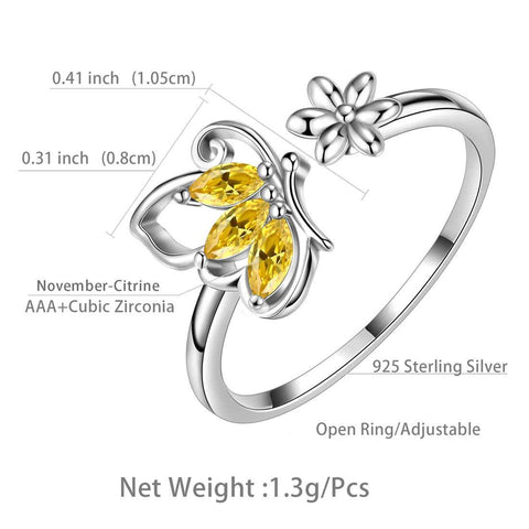 Butterfly Ring Open Birthstone November Citrine - Rings - Aurora Tears