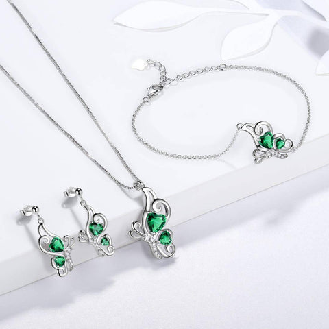 Butterfly Birthstone May Emerald Earrings Sterling Silver - Earrings - Aurora Tears