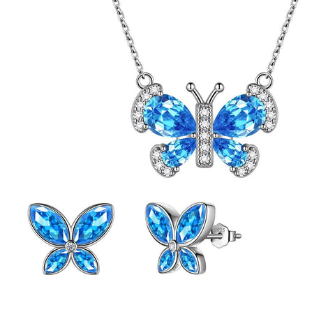 Butterfly Birthstone March Aquamarine Jewelry Set 3PCS - Jewelry Set - Aurora Tears